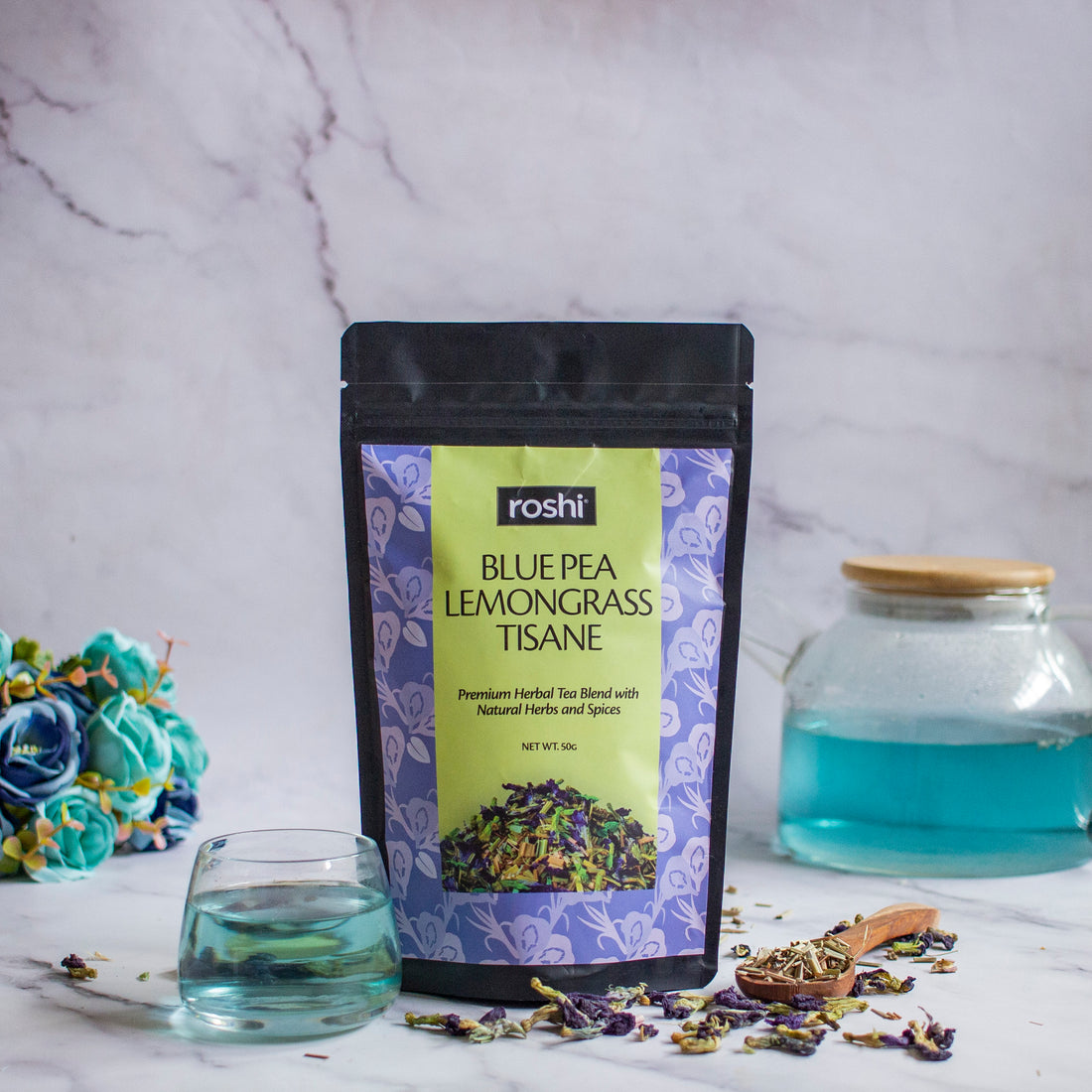 Explore The Colors Of Elegance With Roshi's Blue Pea Lemongrass Tisane