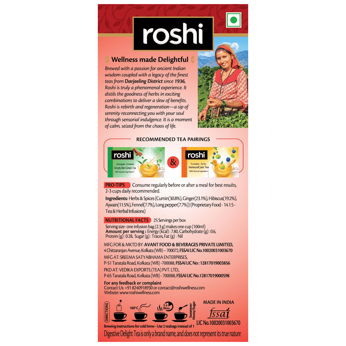 Roshi Digestive Delight Combo | 50 teabags | For Healthy Digestion & Acidity Relief